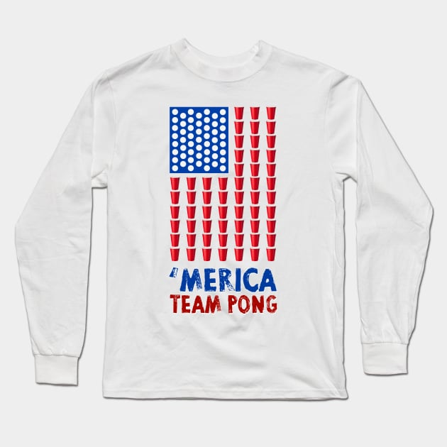 Beer Pong American Flag T shirt 4th of July Merica USA T-Shirt Long Sleeve T-Shirt by Pannolinno